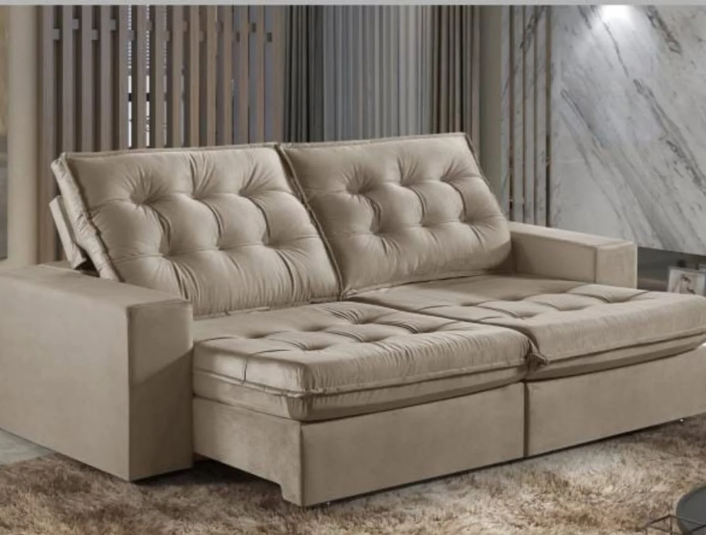 Sofá retrátil e reclinável pillow top, bege