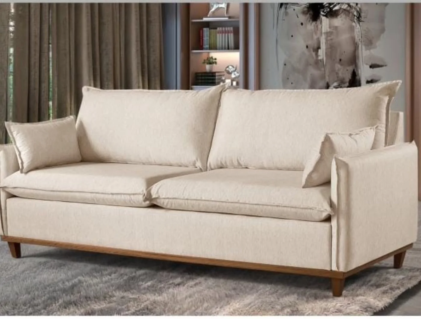 Sofá com pillow de 14 cm em linho, bege-claro